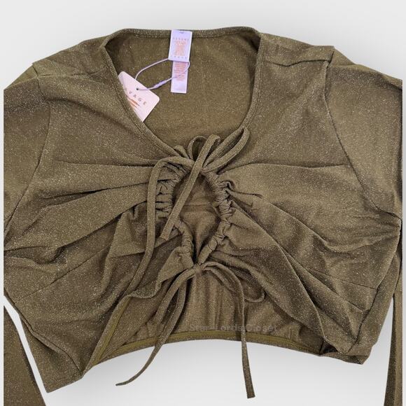 Savage Fenty Sleep & Shing Long Sleeve Crop Tee | Plus Size 2X | Green Glitter - Picture 3 of 6